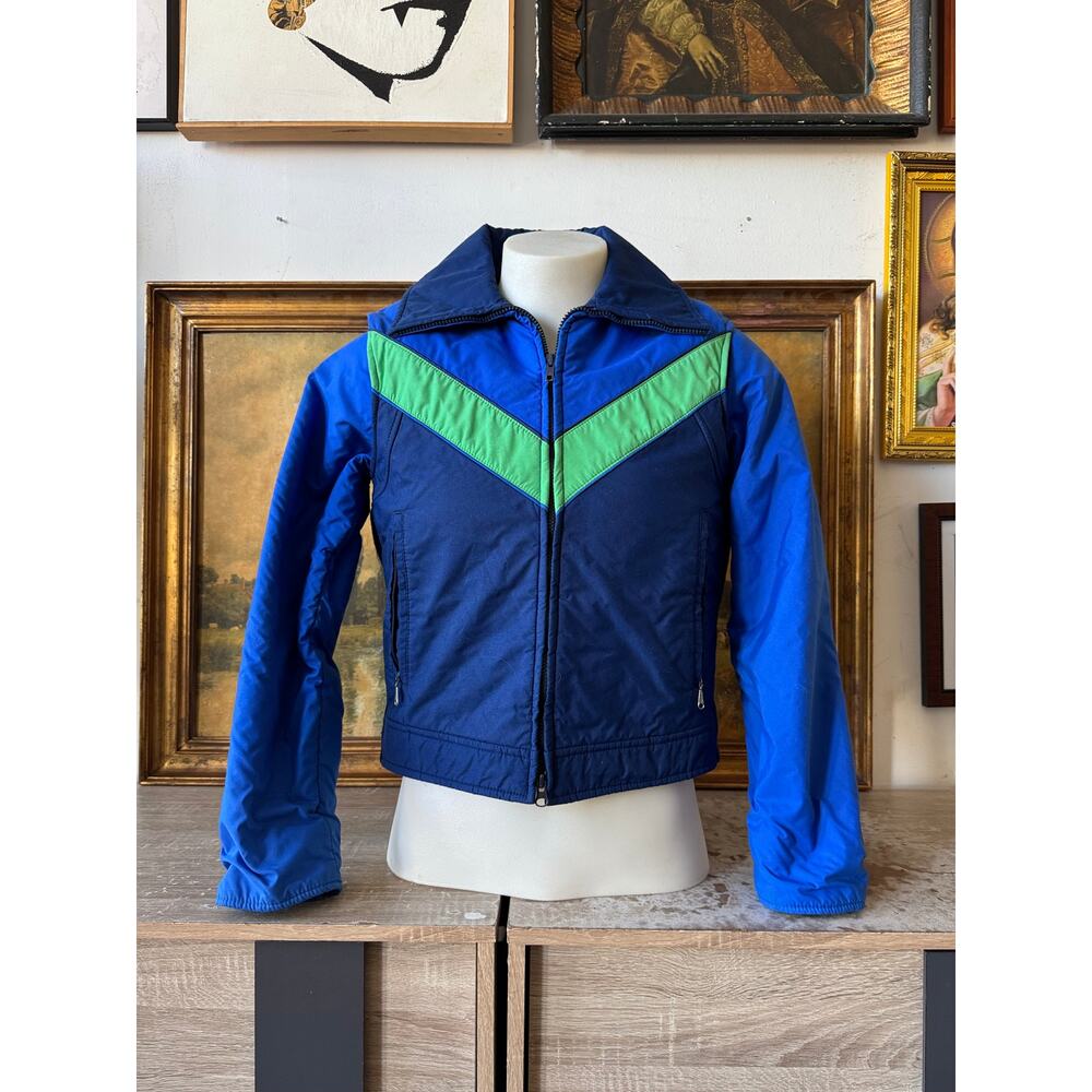 Vintage 70s Blue Chevron Jacket Size Small